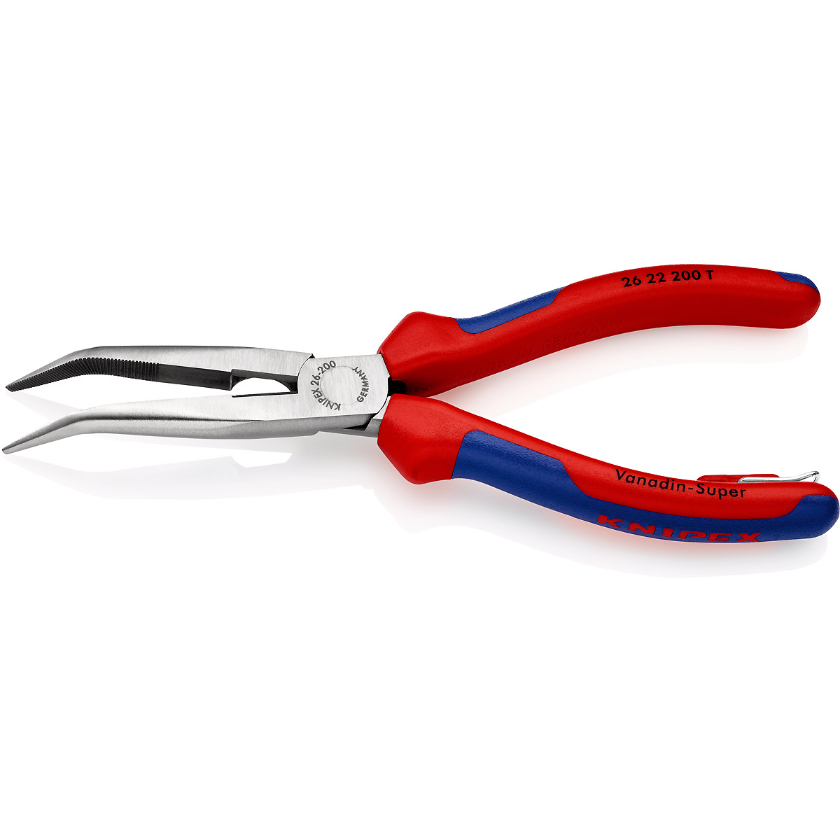 KNIPEX Flachrundzange mit Schneide/Befestigungsöse angewinkelt (Storchschnabelzange)