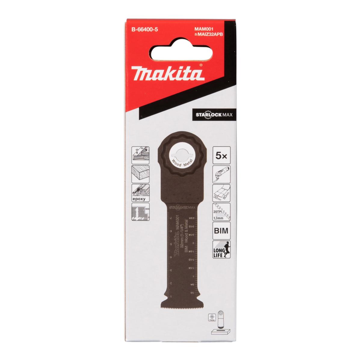 Makita Tauchsägeblatt BiM, MAM001 - 32x80 mm - 1,3 mm für Metal und Holz, 5 Stück