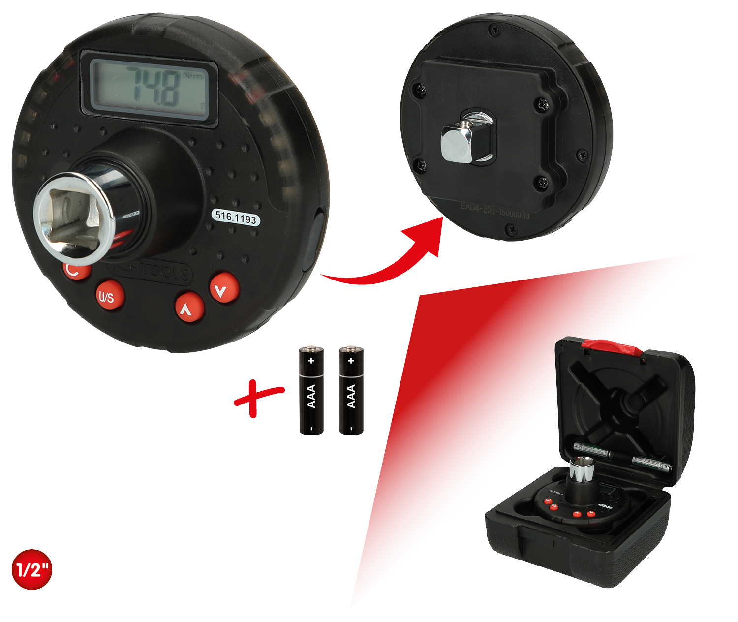 KS Tools 1/2" Digitaler Drehmomentadapter mit Winkelmesser