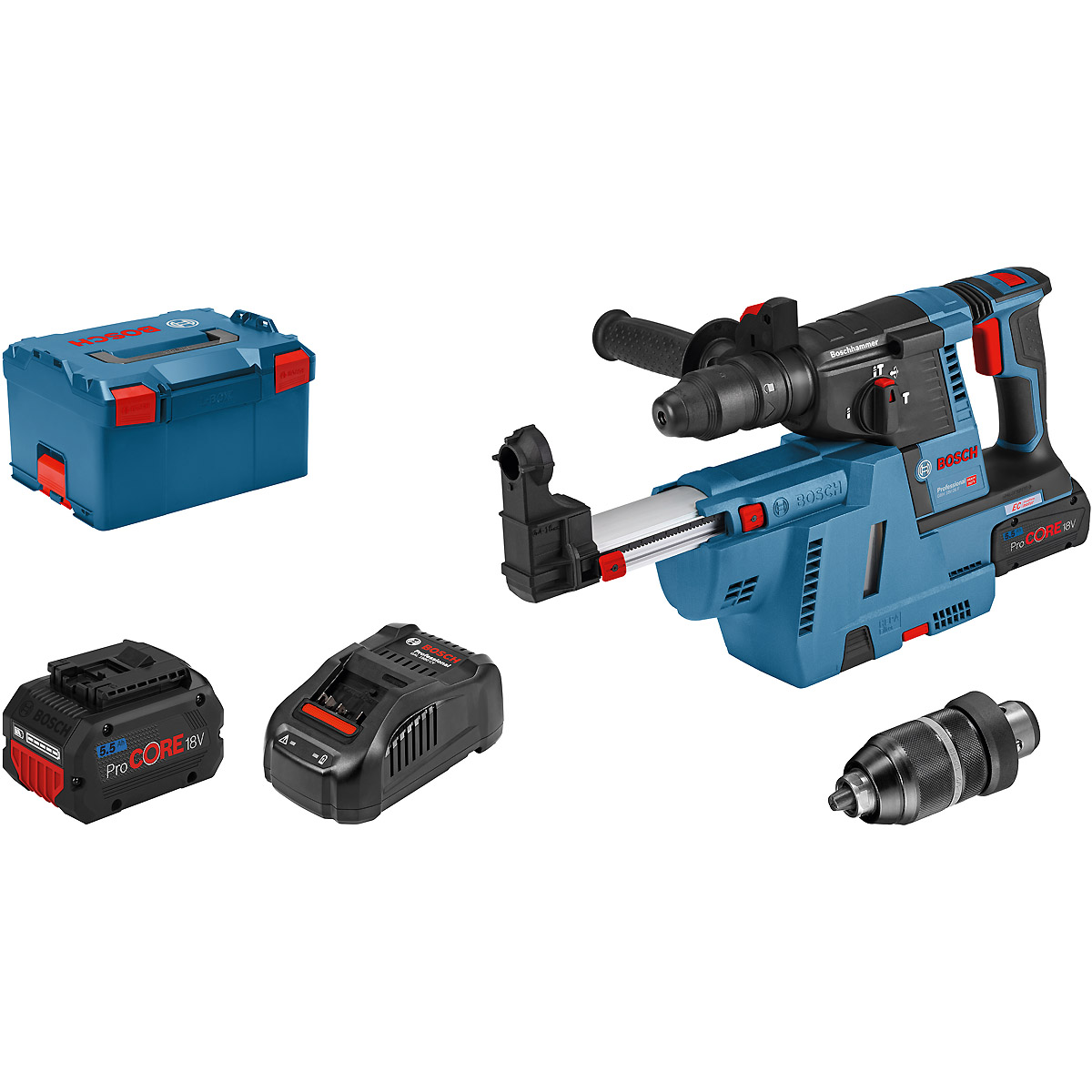 Bosch Akku-Bohrhammer mit SDS plus GBH 18V-26 F: 2x Akku GBA 6.0Ah, Staubabsaugsystem