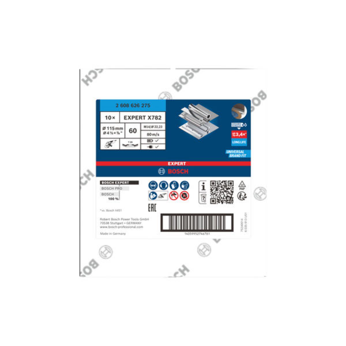 Bosch EXPERT X782 Fächerschleifscheibe, abgewinkelt, 115 mm, K60, Ecke, Bohrung 22,23 mm