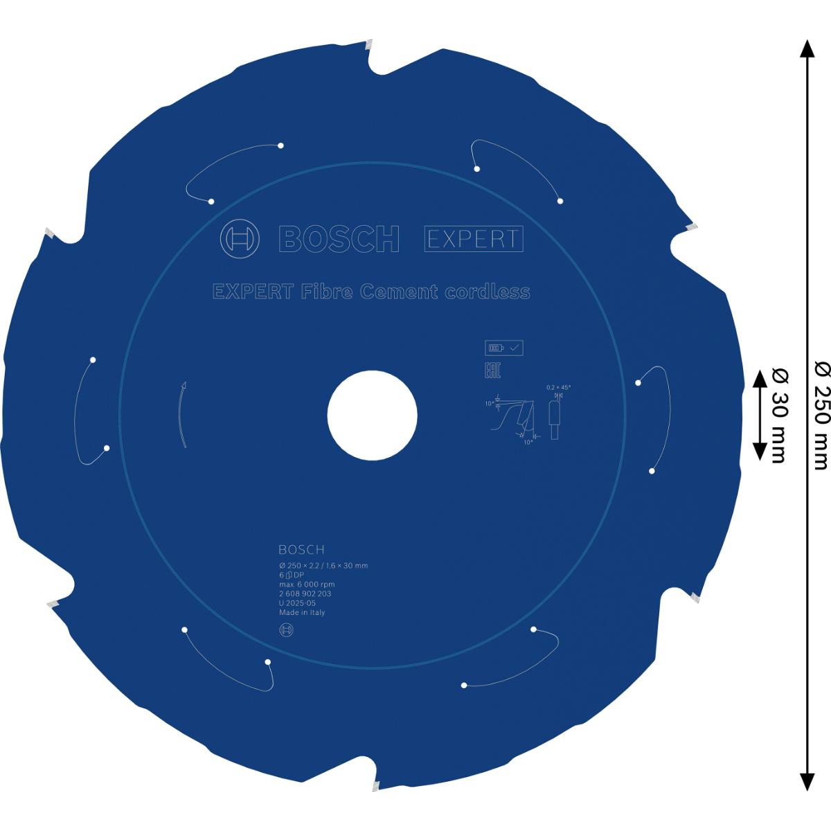 Bosch EXPERT Fiber Cement Kreissägeblatt, 250x2,2x30 mm, Z6