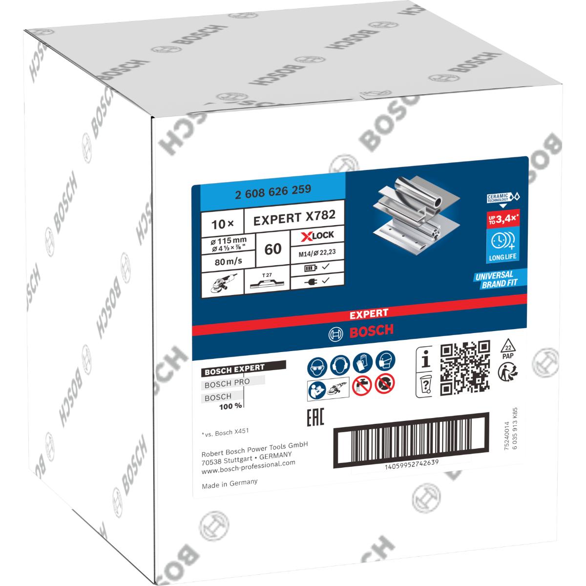 Bosch EXPERT X782 Fächerschleifscheibe Kunststoff, gerade, 115 mm, K60, X-Lock