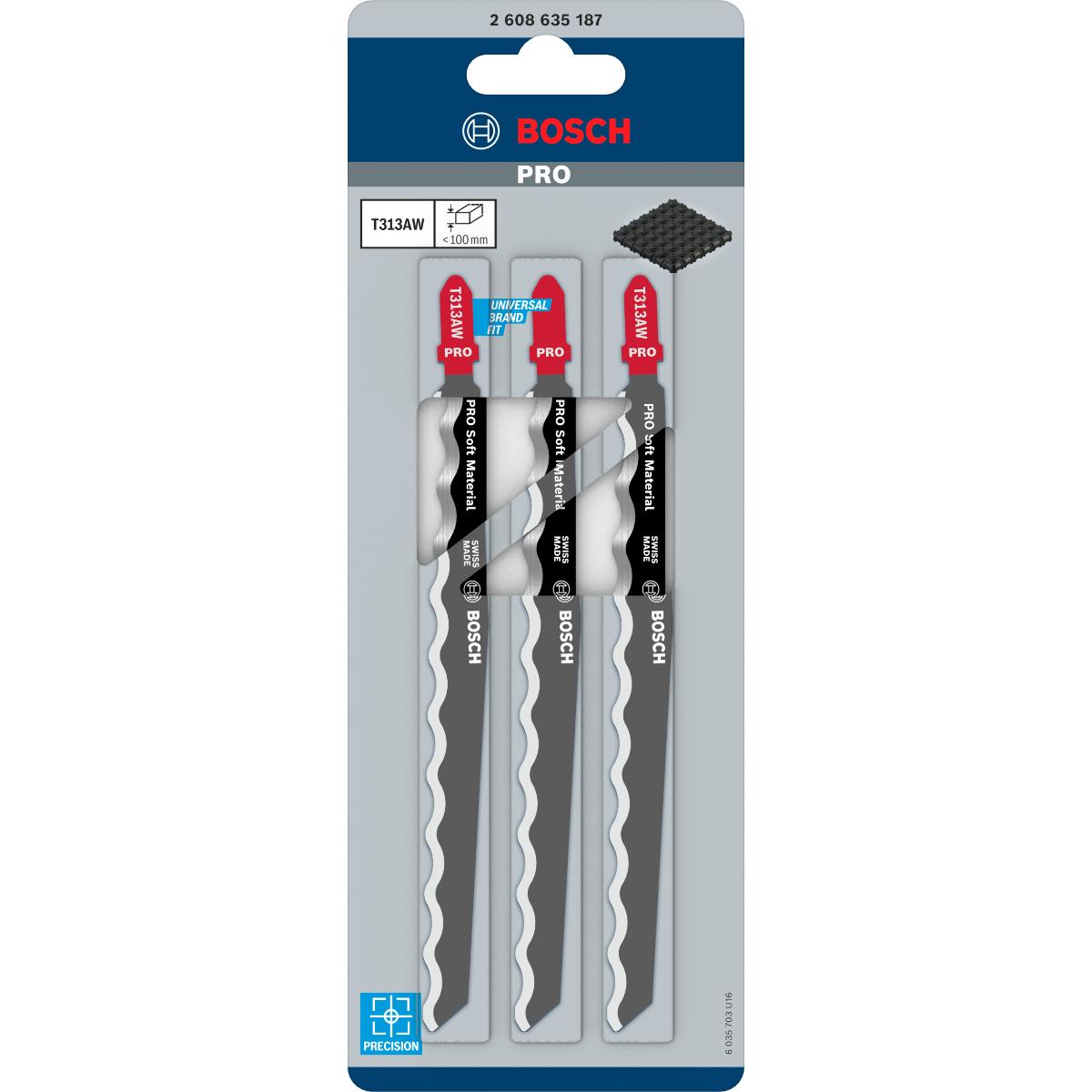 Bosch PRO Stichsägeblatt T 313 AW Special for Soft Material, 3er-Pack