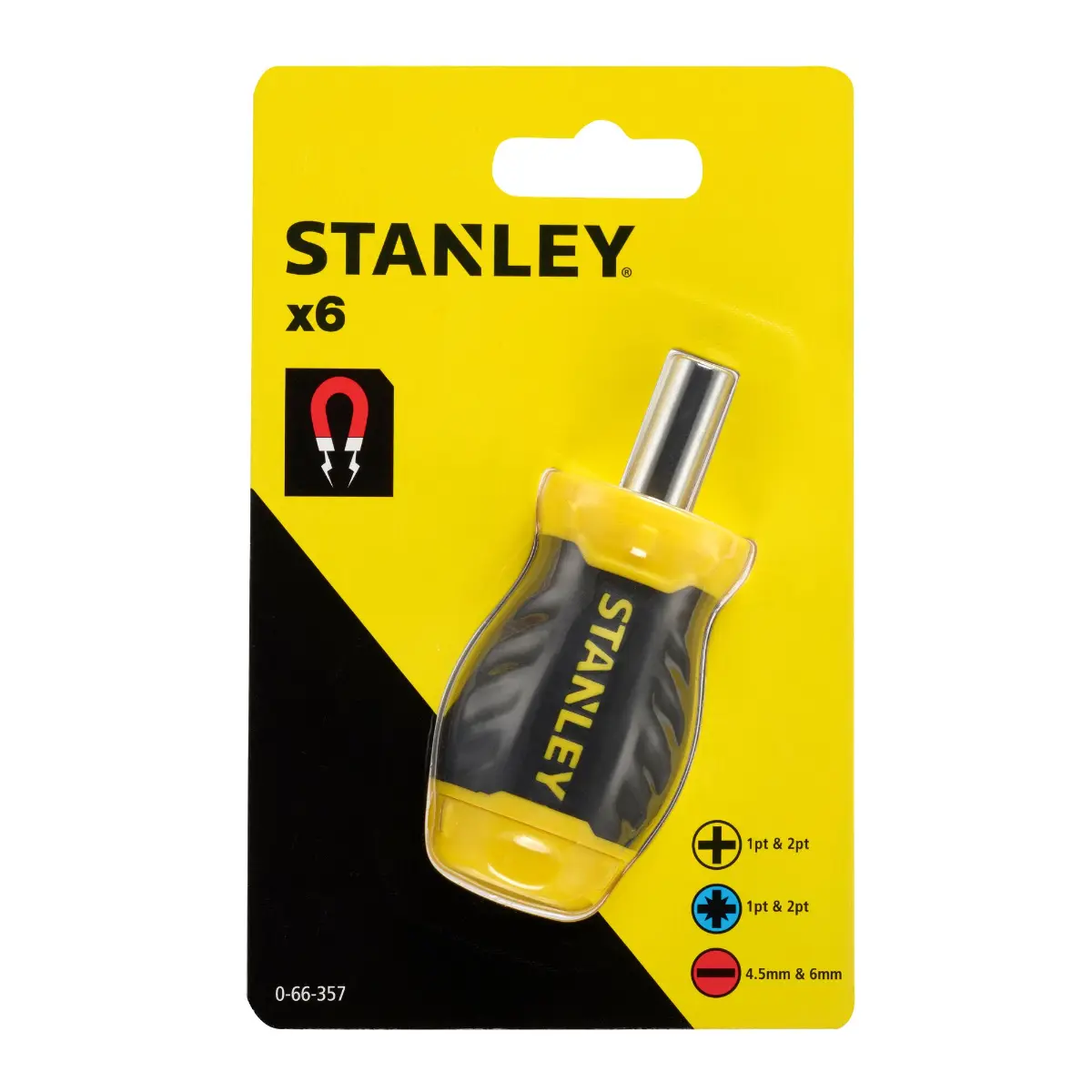 STANLEY Bit-Schraubendreher kurz m. 6 Bits Schl. Phillips