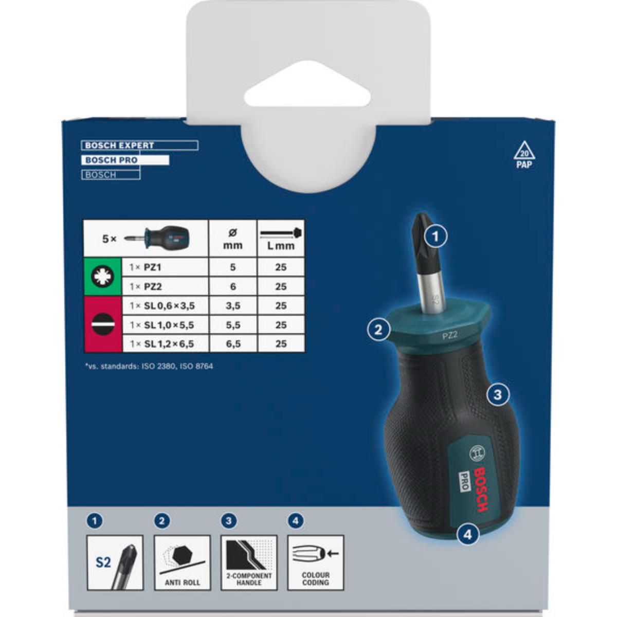 Bosch PRO Stubby-Schraubendreher PZ/SL, 5-teilges Set