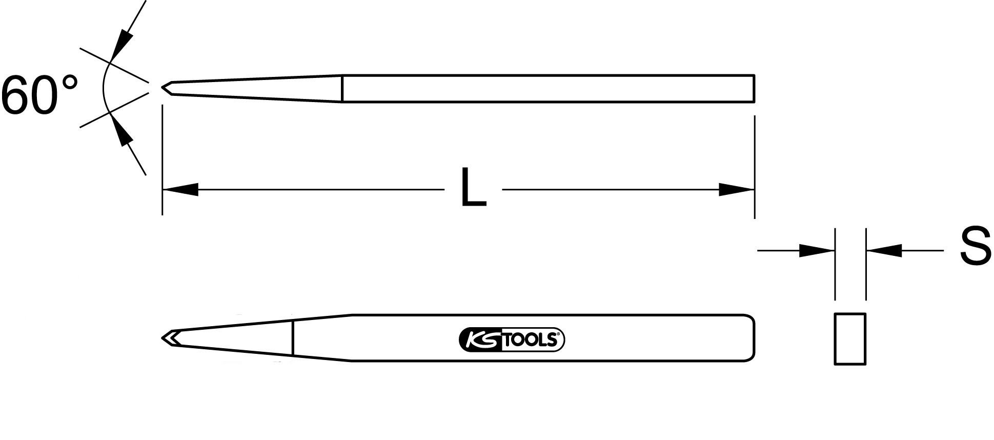 KS Tools Fliesenspitzmeißel, 4-kant