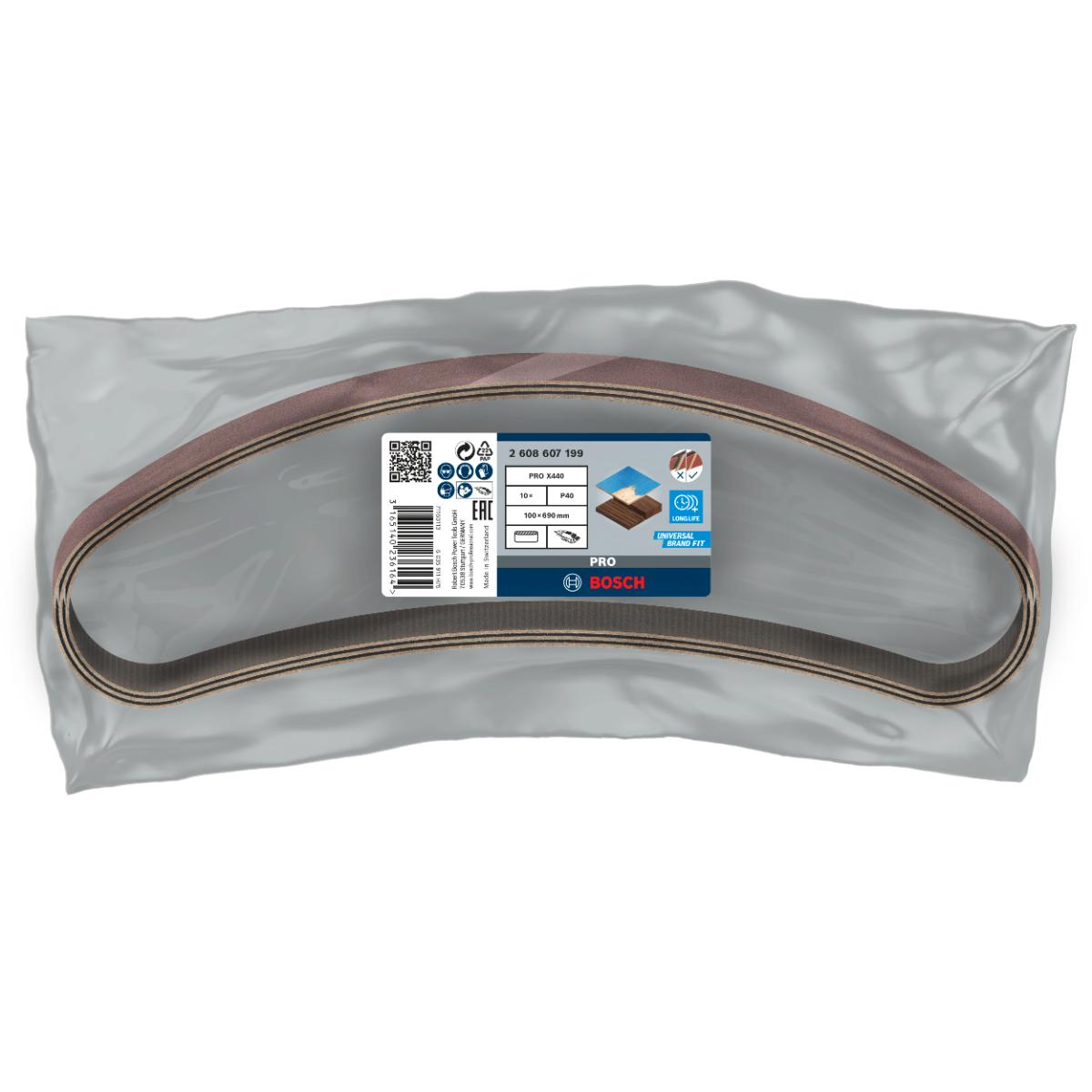 Bosch PRO X440 Schleifband, 100 x 690 mm, G40, 10-teiliges Set
