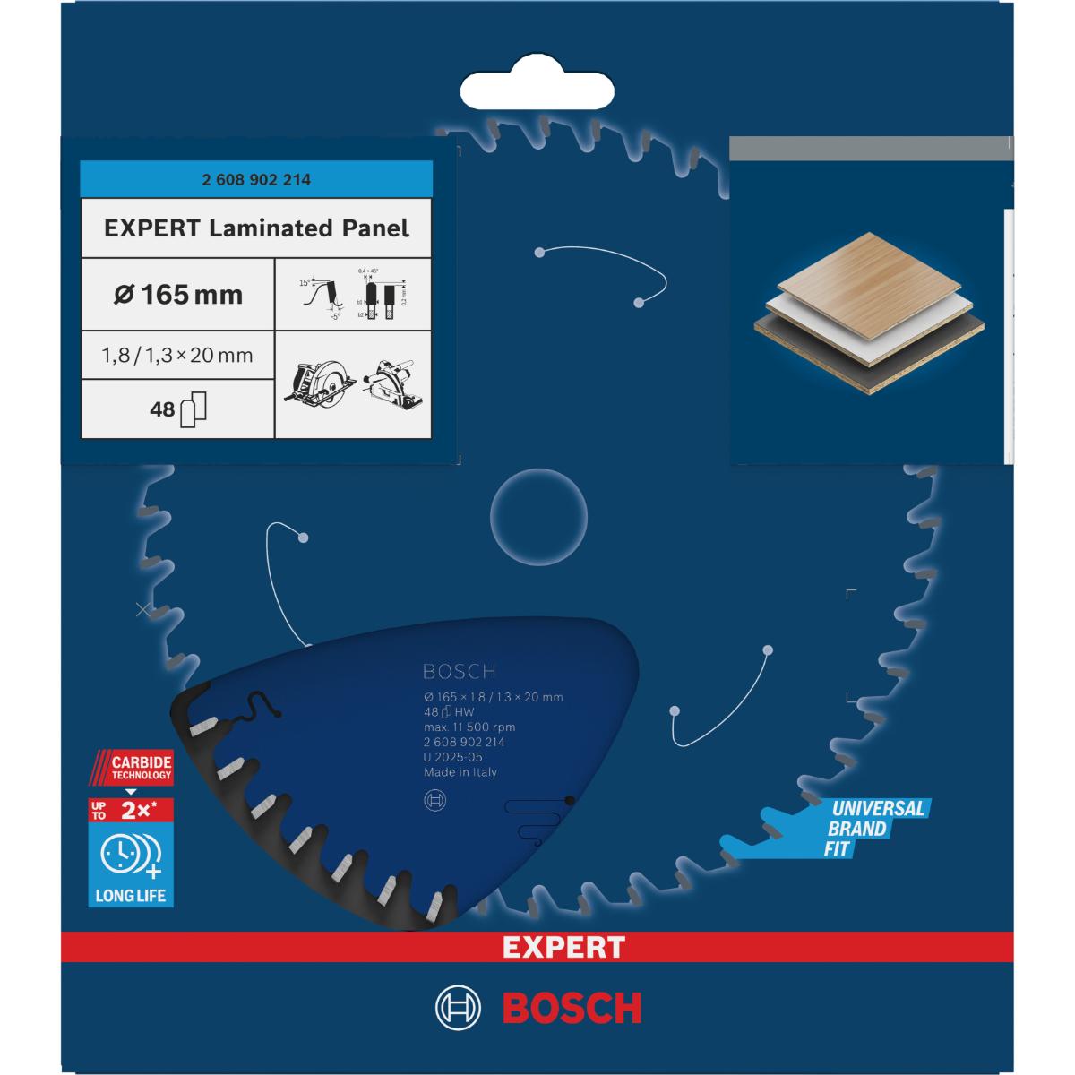 Bosch EXPERT Laminated Panel Kreissägeblatt, 165x1,8x20 mm, Z48