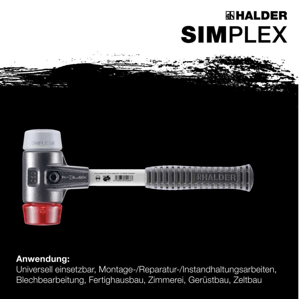 HALDER SIMPLEX - Schonhammer mit verstärktem Tempergussgehäuse und Fiberglasstiel, TPE-mid / Plastik