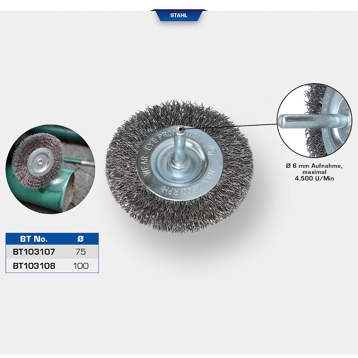 Brilliant Tools Scheibenbürste, Ø 75 mm mit 6 mm Aufnahme