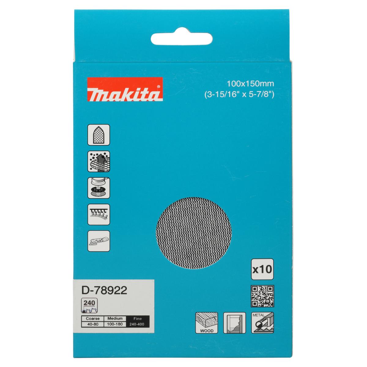 Makita Netzschleifmittel A240 100x150mm, Körnung ,Klett, Gitter, 10 Stück