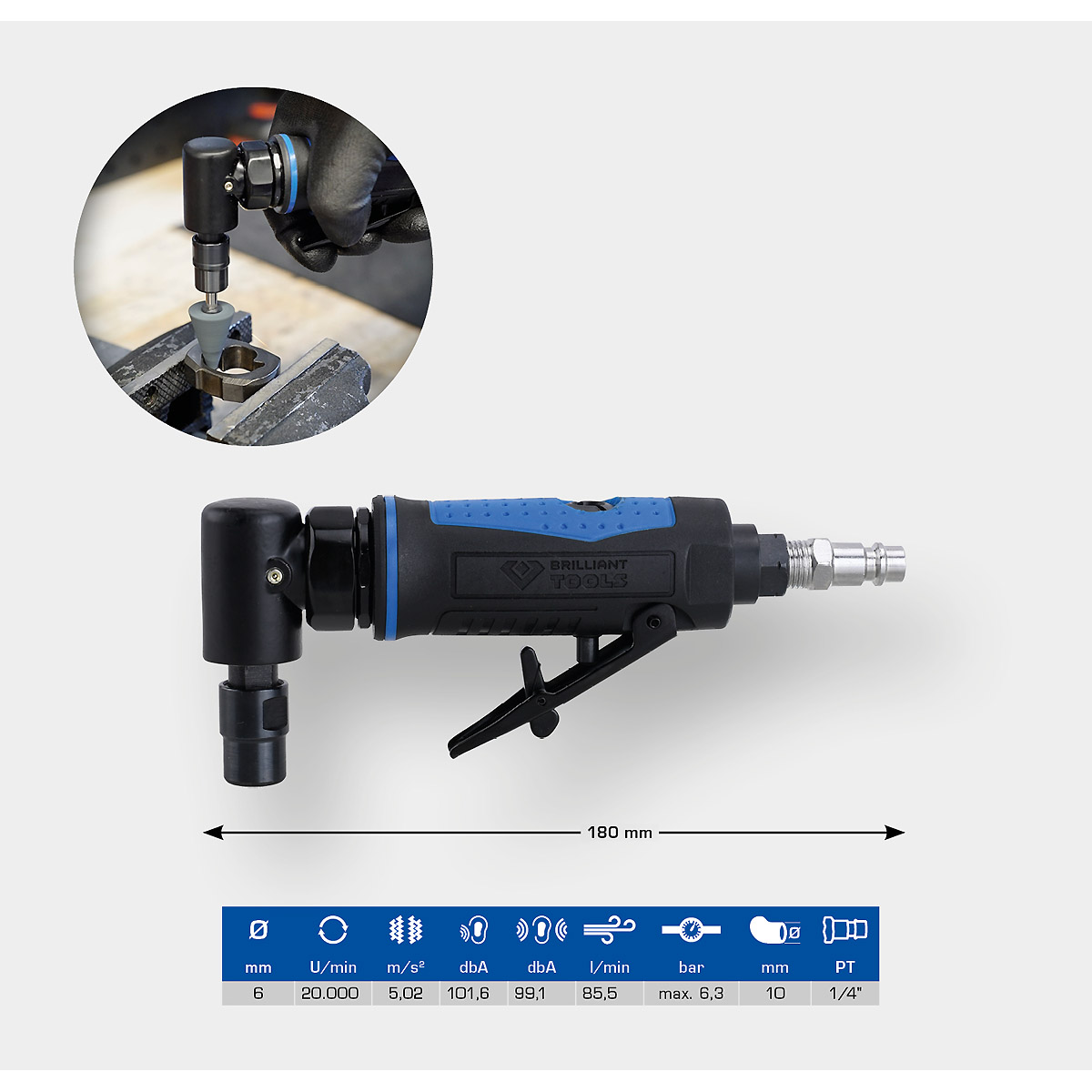 Brilliant Tools Druckluft-Stabschleifer, abgewinkelt