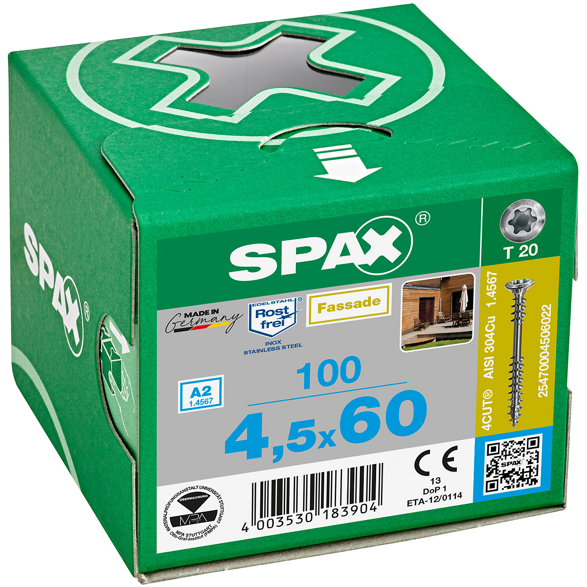 SPAX Fassadenschraube A2 Linsensenkkopf Klein 8mm starke Fräsrippen T-Star Plus T20 Fixiergewinde 4C