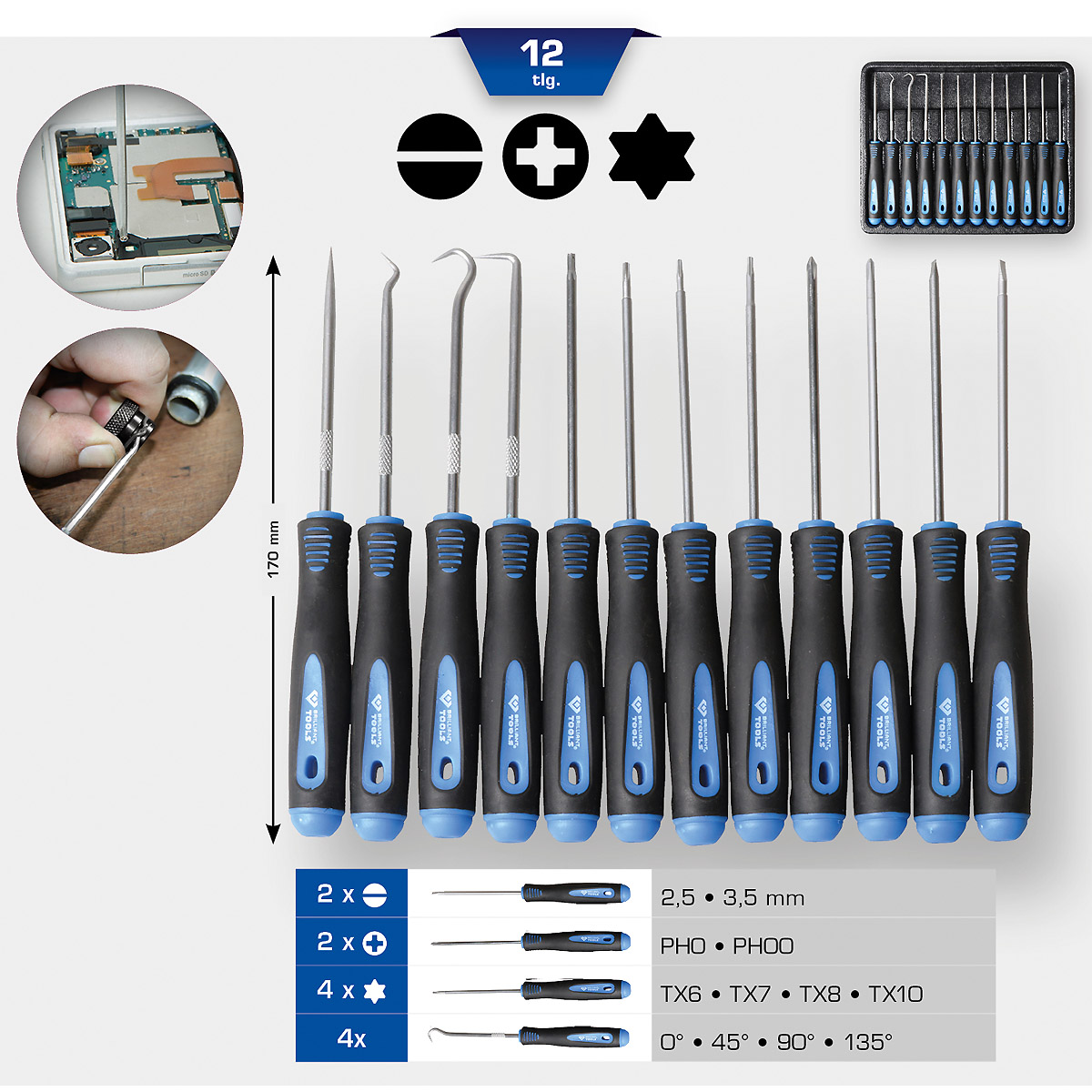 Brilliant Tools Haken- und Schraubendreher-Satz, 12-tlg