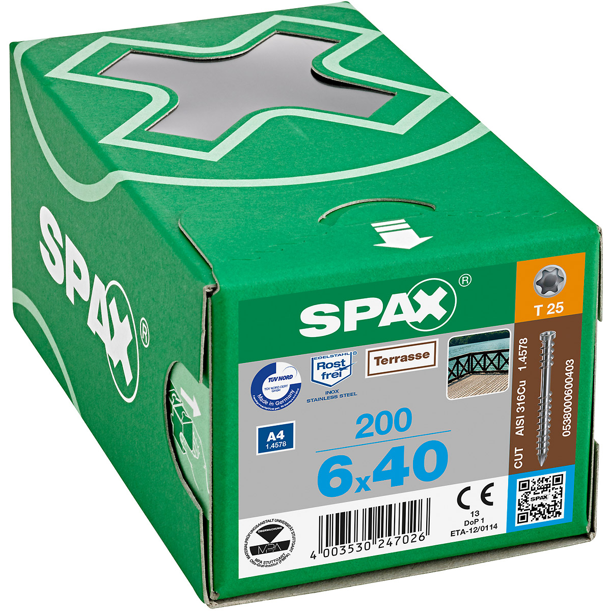 SPAX Terrasse A4 Zylinderkopf T-Star Plus T25 Fixiergewinde Cut, 200 Stück