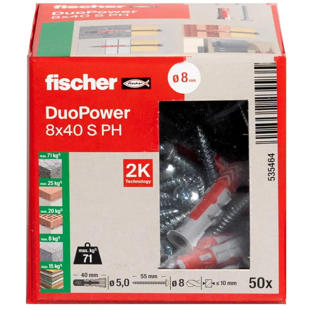 Fischer Universaldübel DuoPower 8x40 S PH mit Schraube Panhead