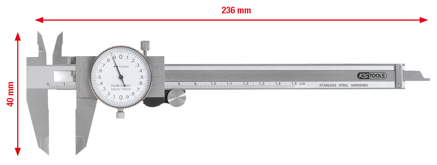 KS Tools Uhren-Messschieber, Messgenauigkeit +--0,02
