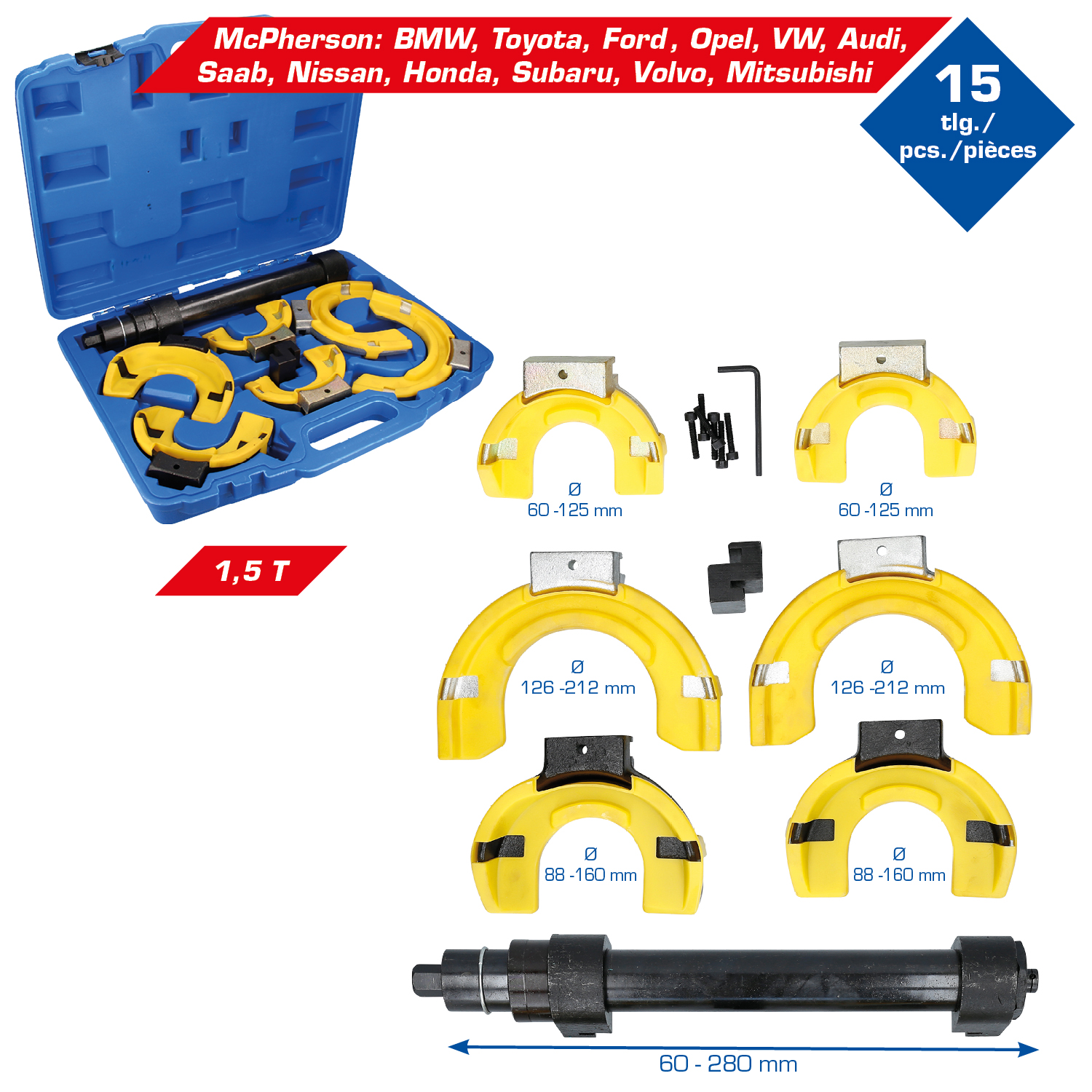 Brilliant Tools Federspanner-Satz, 15-tlg, mit Kunststoff-Schutzeinlagen - BT651200