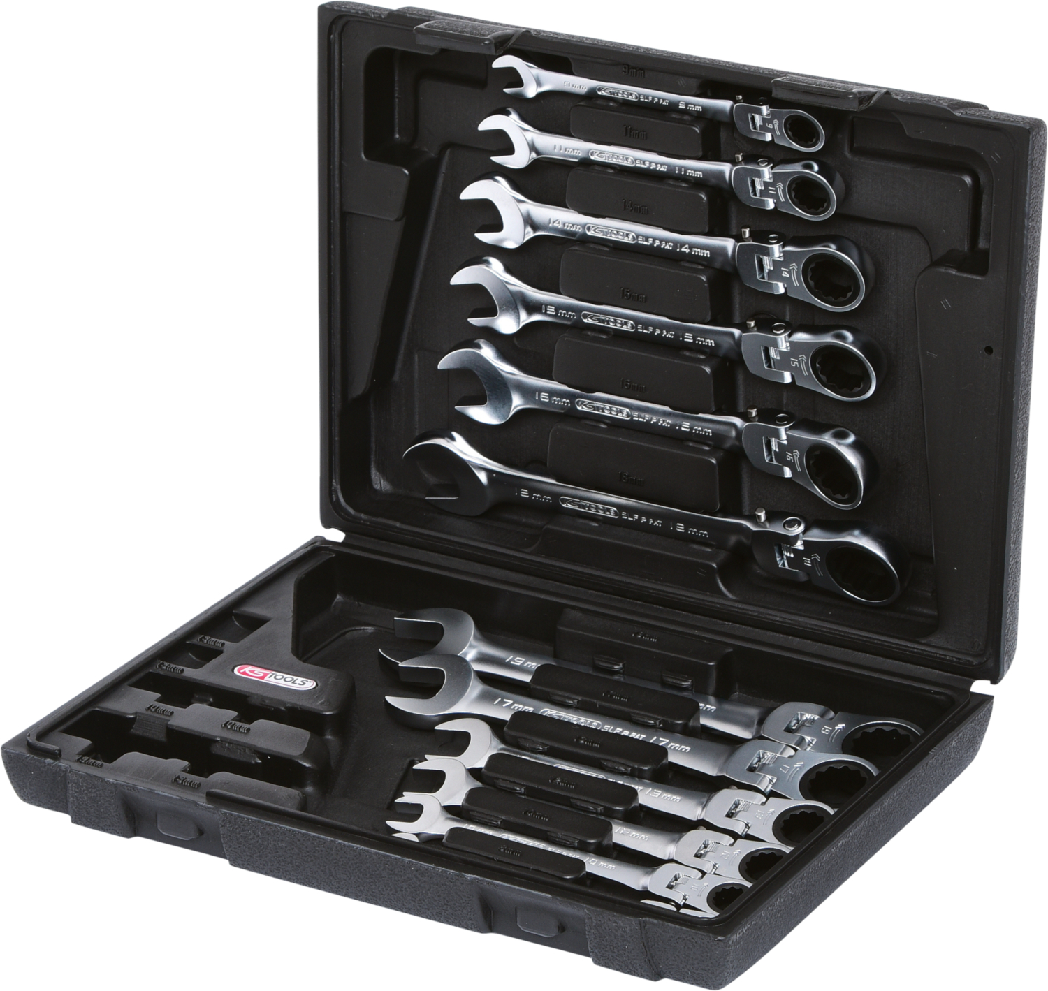 KS Tools GEARplus Gelenk-Ratschenringmaulschlüssel-Satz, 12-tlgfeststellbar