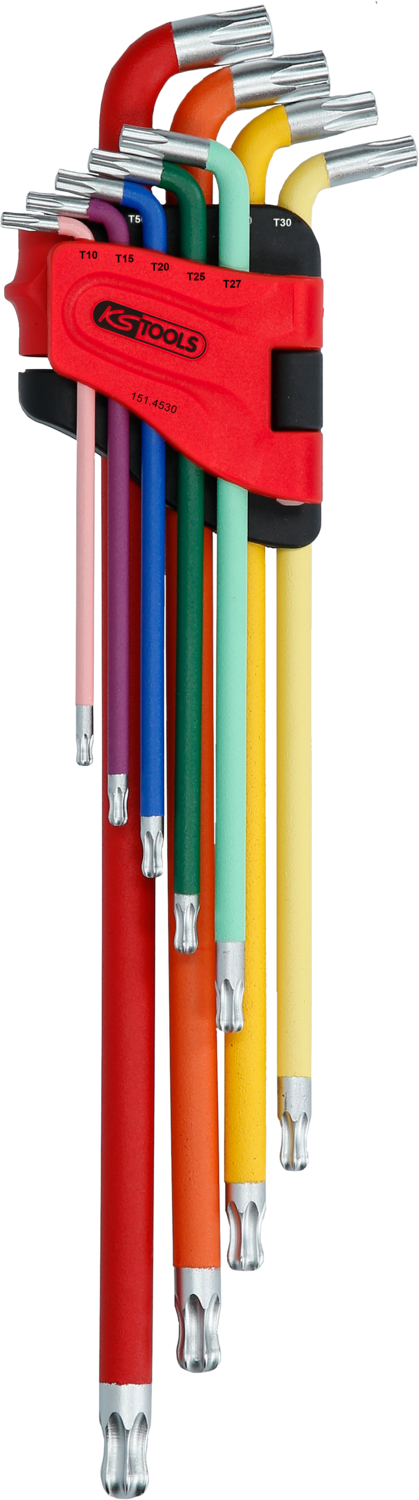 KS Tools Kugelkopf-Torx-Winkelstiftschlüssel-Satz, extra lang und 108° abgewinkelt, 9-tlg