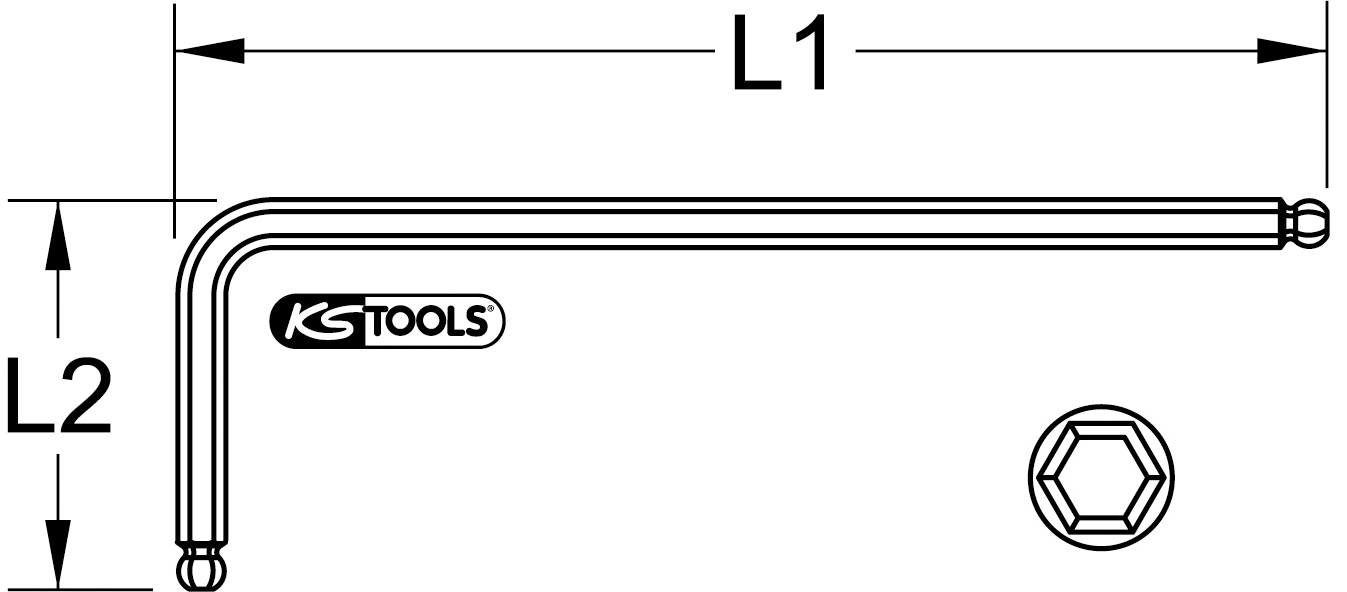 KS Tools Doppel-Kugelkopf-Innensechskant-Winkelstiftschlüssel, XL, farbig