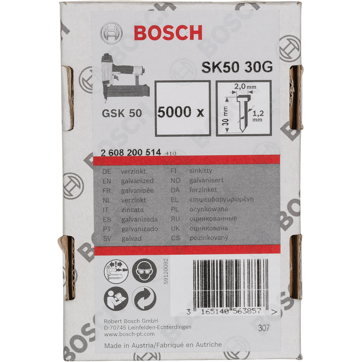 Bosch Senkkopf-Stift SK50 16G, Drahtmaß 1,2 mm, verzinkt