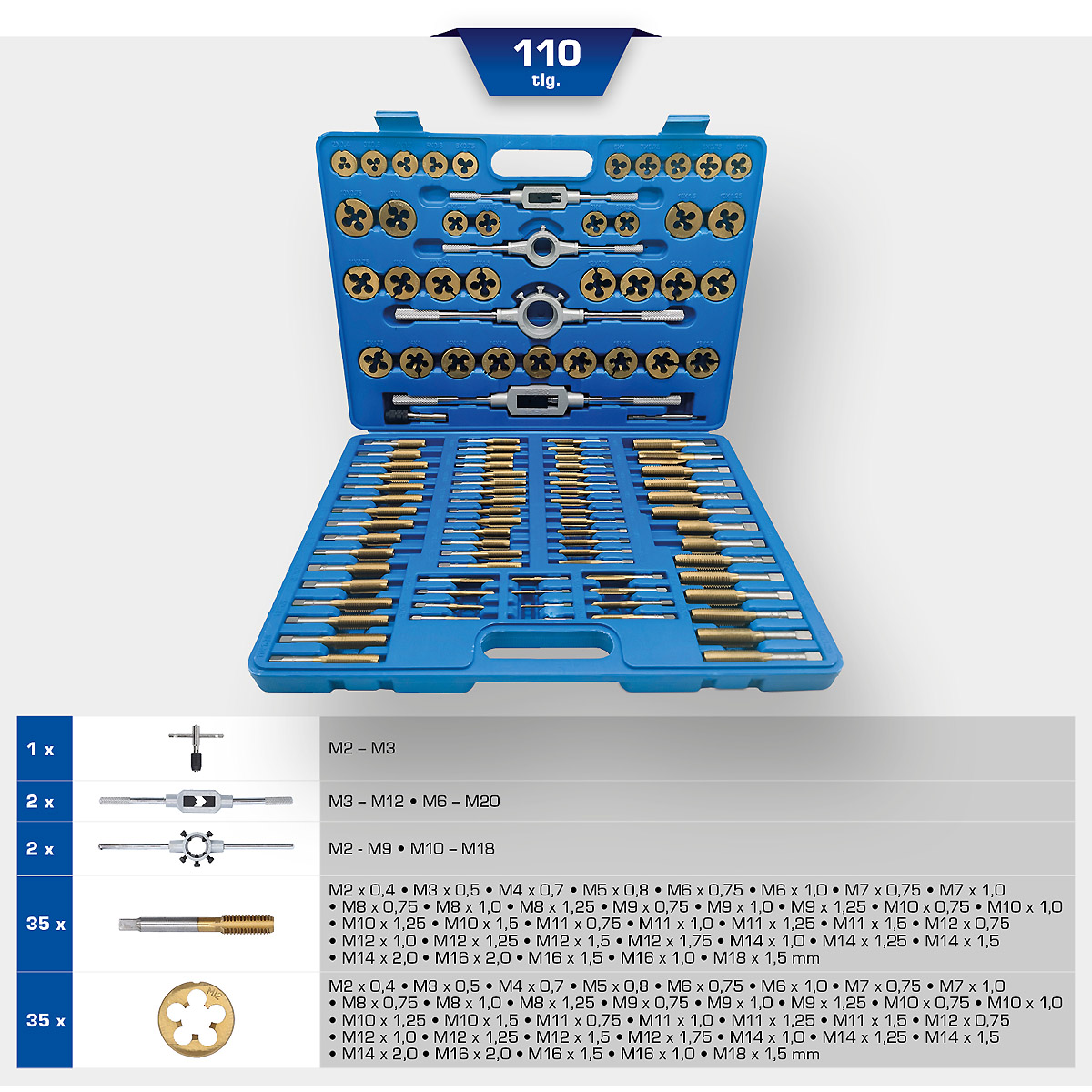 Brilliant Tools TiN Gewindeschneidwerkzeug-Satz, 110-tlg