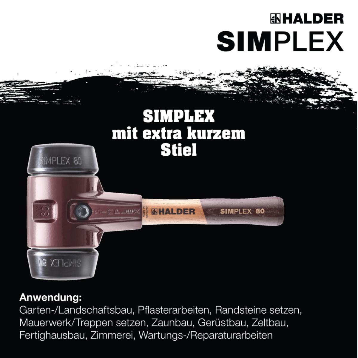 HALDER SIMPLEX - Schonhammer mit TE-Gehäuse und Holzstiel, Gummikomposition, Länge Stiel 230 mm