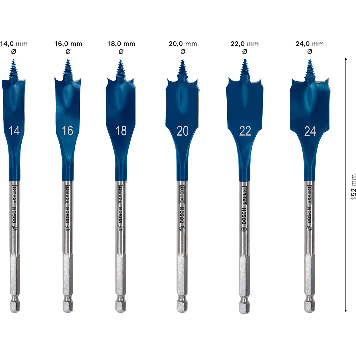 Bosch EXPERT SelfCut Speed Flachfräsbohrer 6-teiliges Set, 14/16/18/20/22/24 mm - für Bohrmaschinen