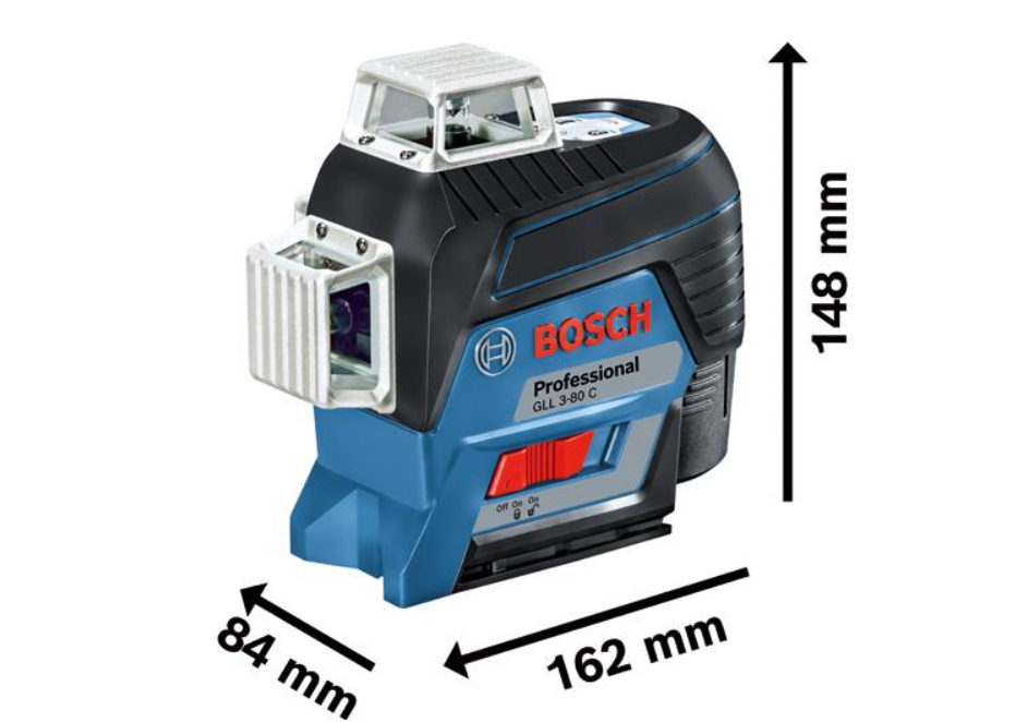 Bosch Linienlaser GLL 3-80 C, mit 4 x 1,5 V-LR6, AA1 Akku-Adapter, Baustativ BT 150