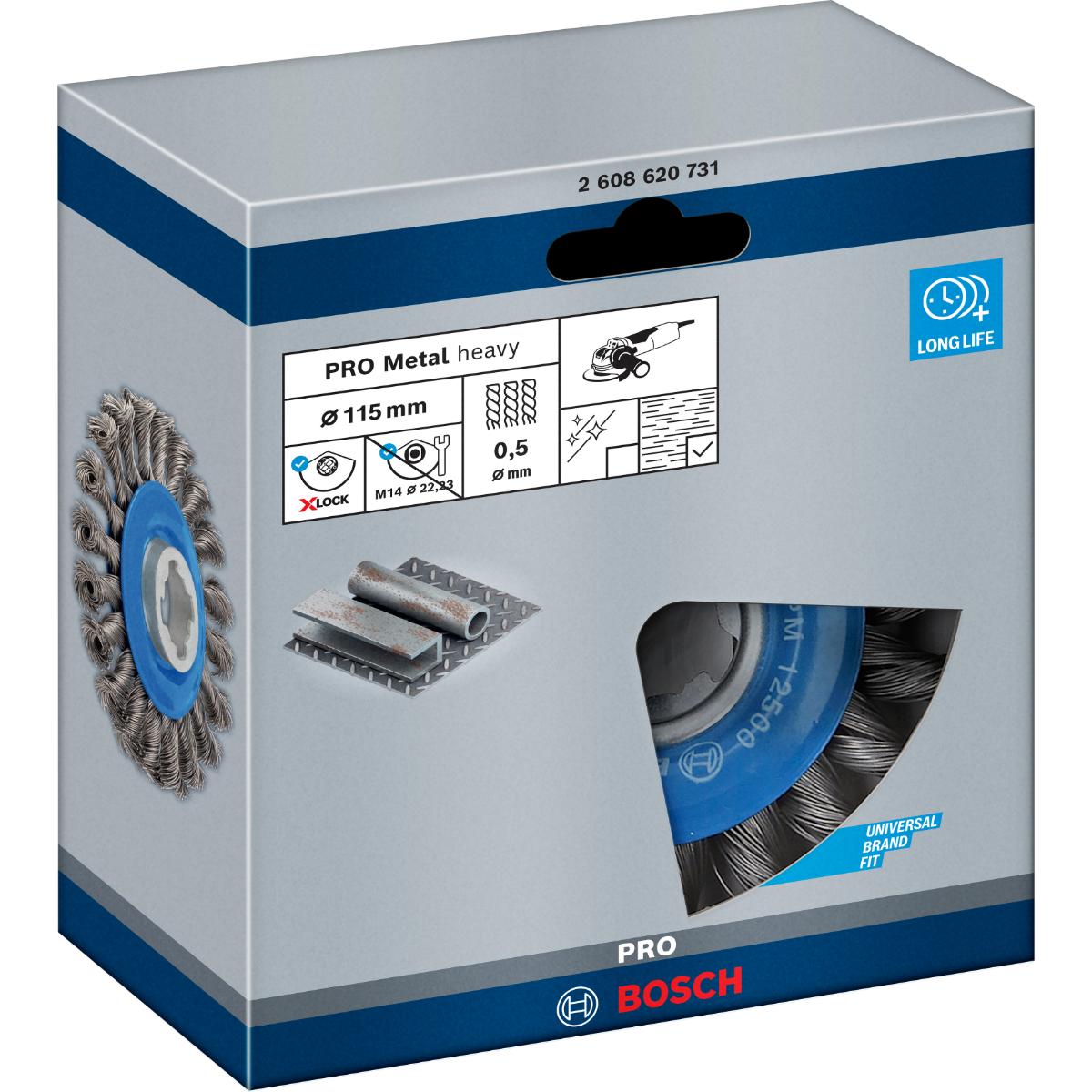 Bosch PRO Scheibenbürste Heavy for Metal X-LOCK, gezopft, 115 mm, 0,5 mm, 12 mm