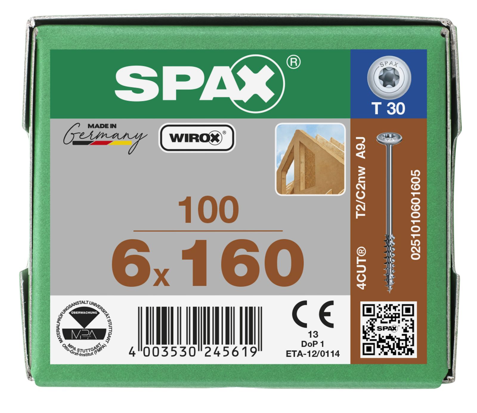 SPAX Tellerkopf T-Star Plus T30 Teilgewinde 4Cut WIROX, 100 Stück