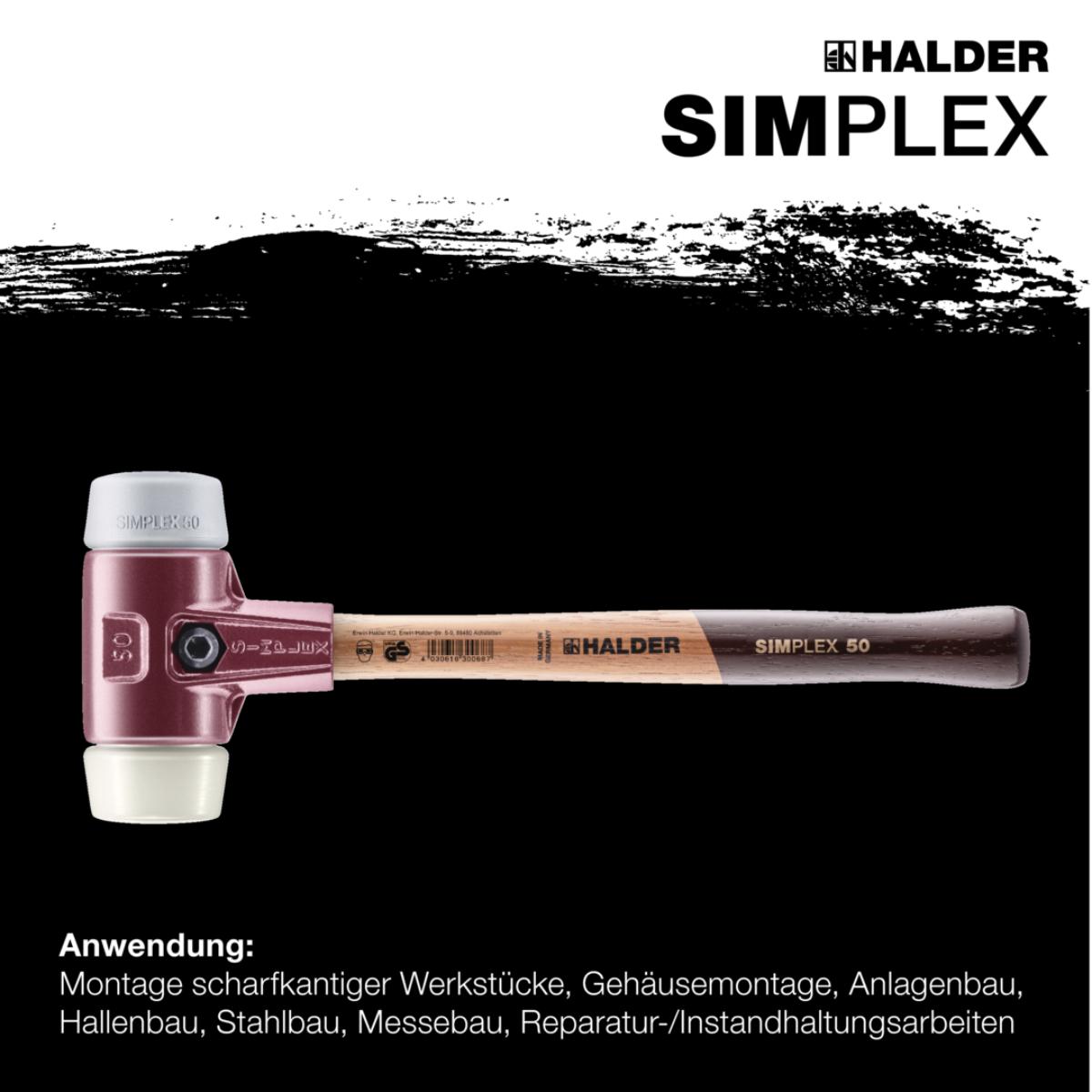HALDER SIMPLEX - Schonhammer mit Tempergussgehäuse und hochwertigem Holzstiel, TPE-mid / Nylon