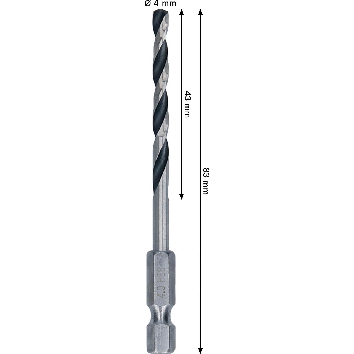 Bosch Metal HSS Spiralbohrer, 4 x 43 x 83 mm, HEX 1/4 Schaft