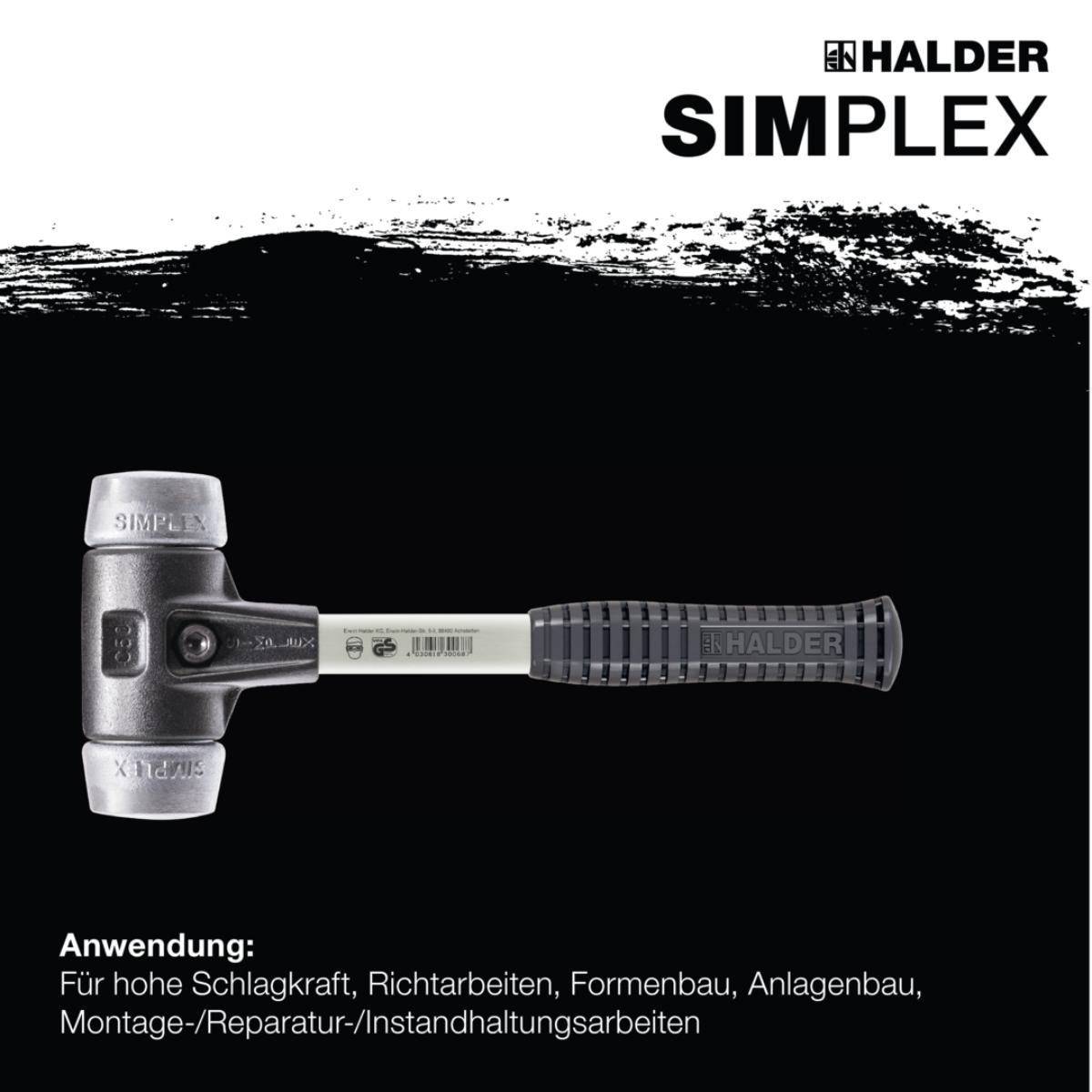 HALDER SIMPLEX - Schonhammer mit verstärktem TE-Gehäuse und Fiberglasstiel, Weichmetall