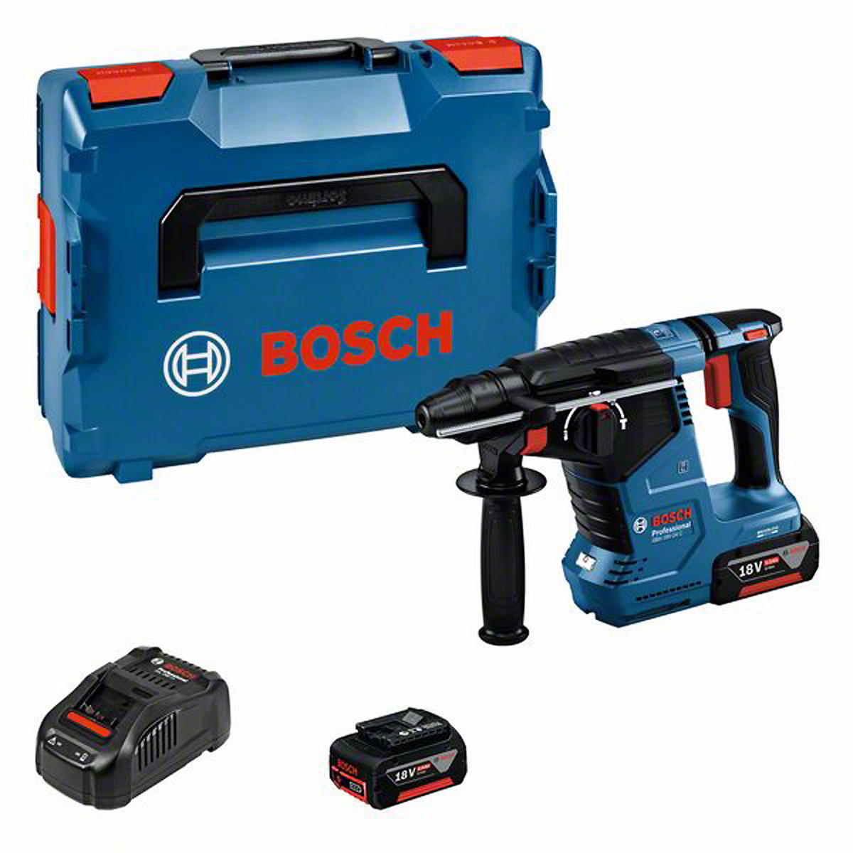 Bosch Akku-Bohrhammer mit SDS plus GBH 18V-24 C, 2 x Akku, Schnellladeg. und L-BOXX