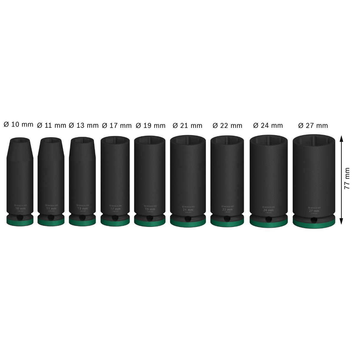 Bosch PRO Impact Socket Set, 1/2", tief, 9 teiliges Set