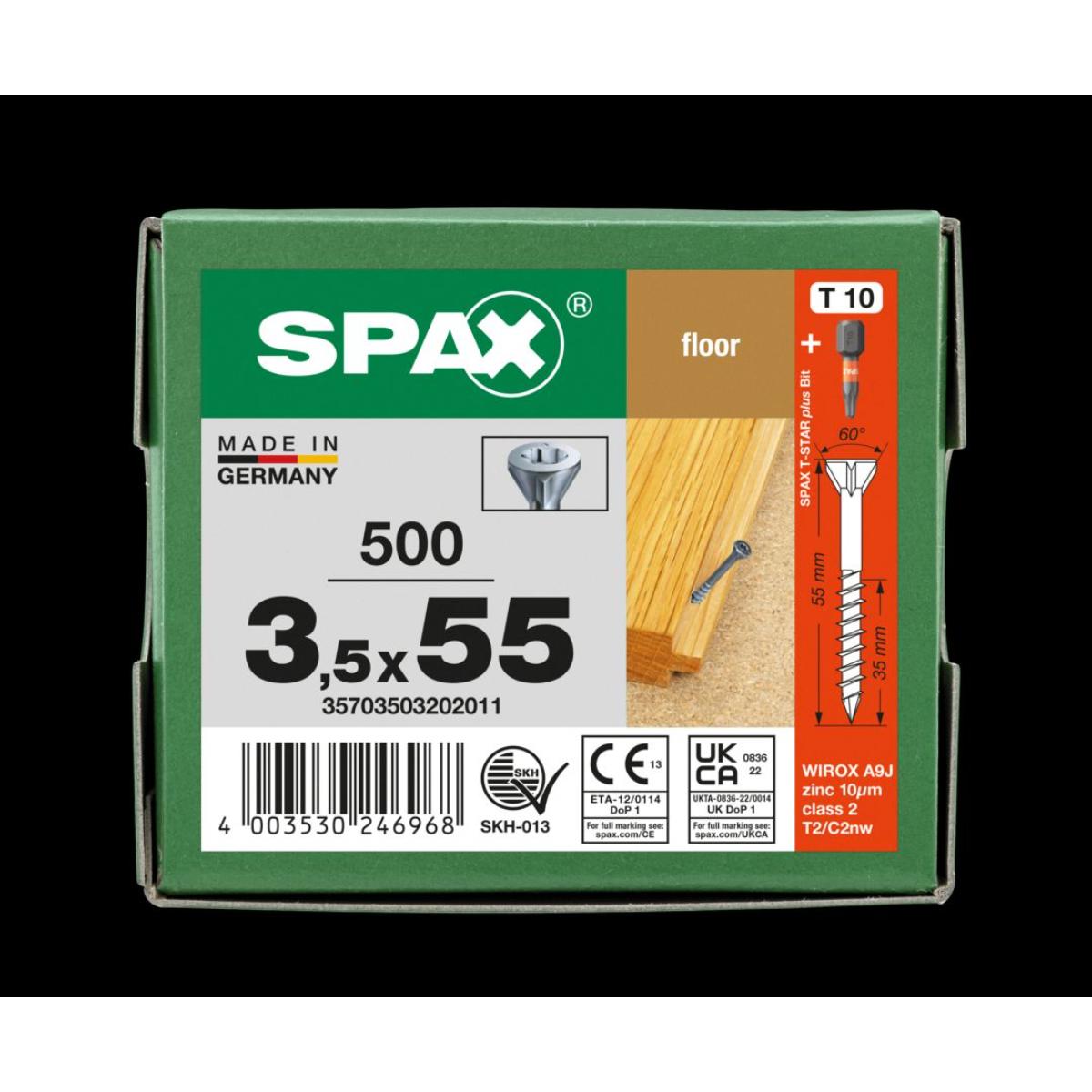 SPAX-S Dielenschraube Senkkopf Fräsrippen T-Star Plus T10 Teilgewinde Cut WIROX, 500 Stück+Bit