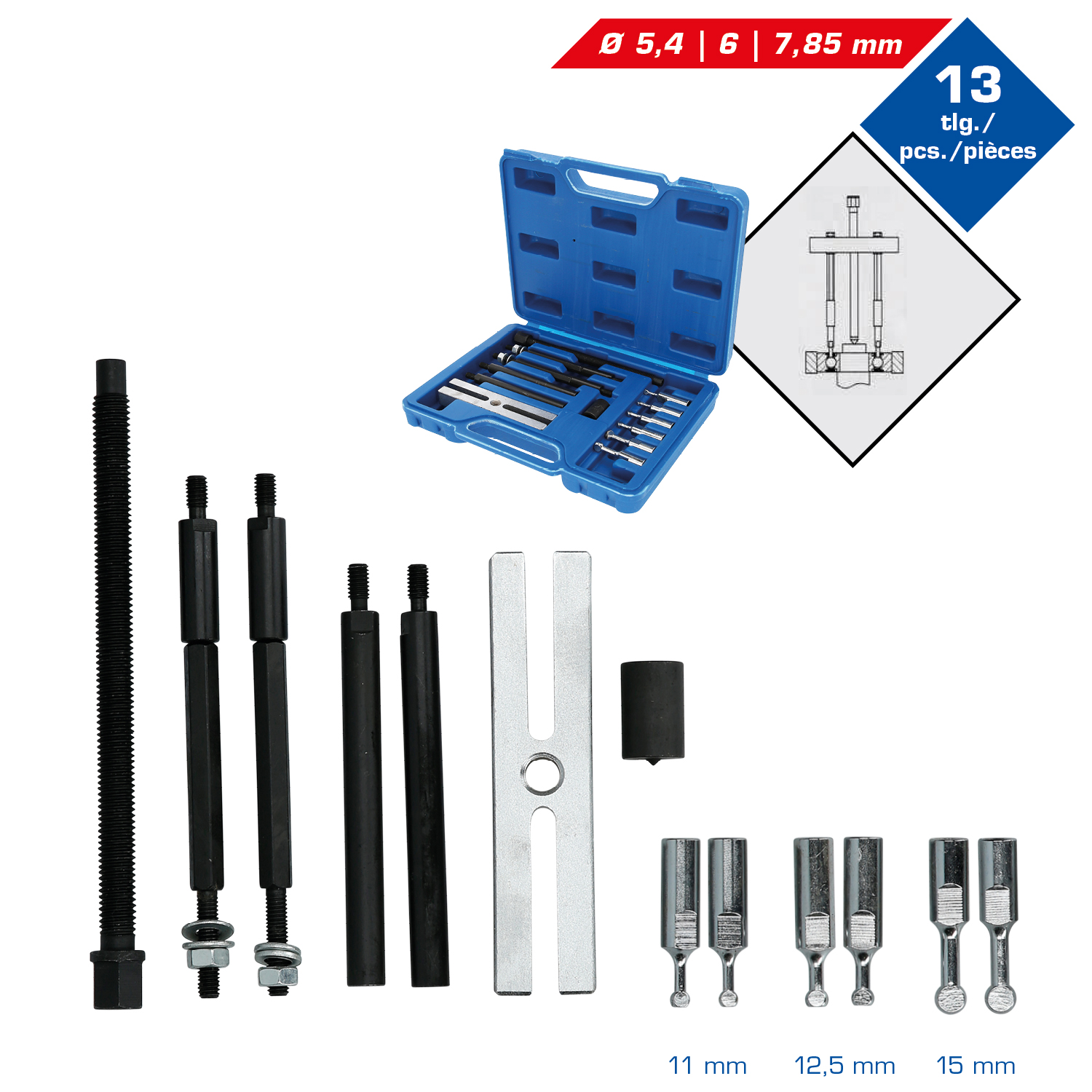Brilliant Tools Abzieher-Satz für Kugellager, 10-tlg - BT631050