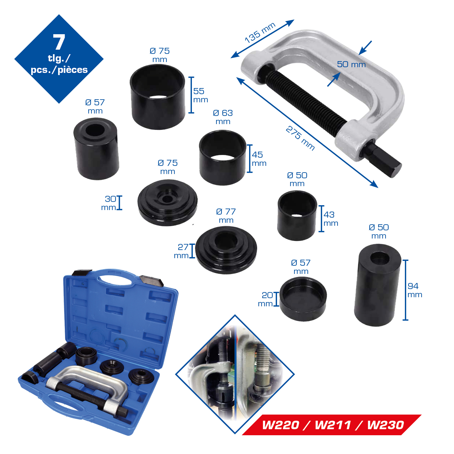 Brilliant Tools 4 in 1 Kugelgelenk-Abzieher-Satz, 7-tlg - BT661100
