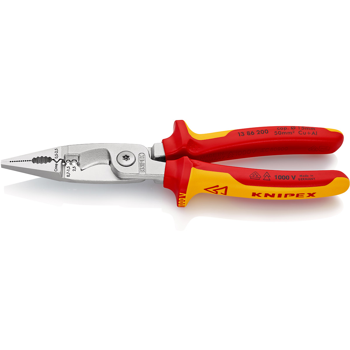 KNIPEX Elektro-Installationszange 200 mm verchromt isoliert mit Mehrkomponenten-Hüllen, VDE-geprüft