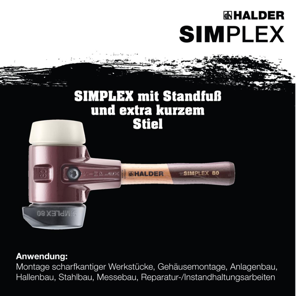HALDER SIMPLEX - Schonhammer mit TE-Gehäuse und Holzstiel, Gummikomposition mit Standfuss / Nylon