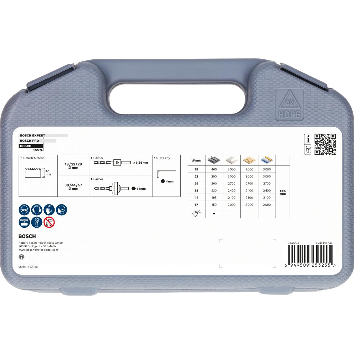 Bosch Multi Material Lochsägen mit Gewinde, 19, 22, 29, 38, 44, 57 x 40 mm, 9-teiliges Set