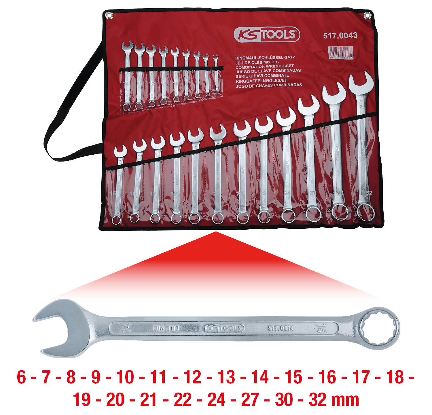 KS Tools Ringmaulschlüssel-Satz, abgewinkelt, 21-tlg 6-32mm