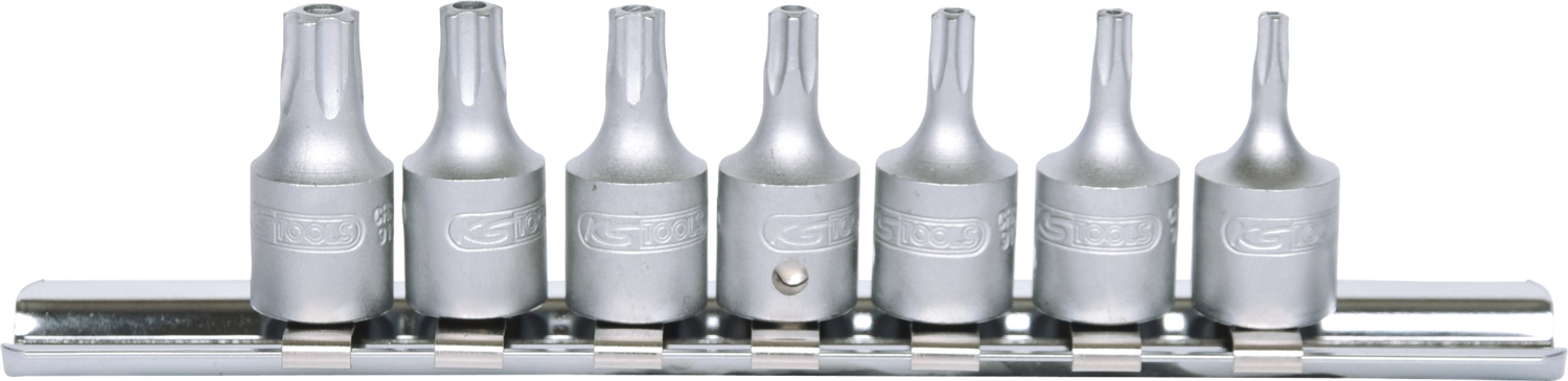 KS Tools 1/4" Bit-Stecknuss-Satz für Fünfstern-Schrauben, 7-tlg mit Stirnlochbohrung