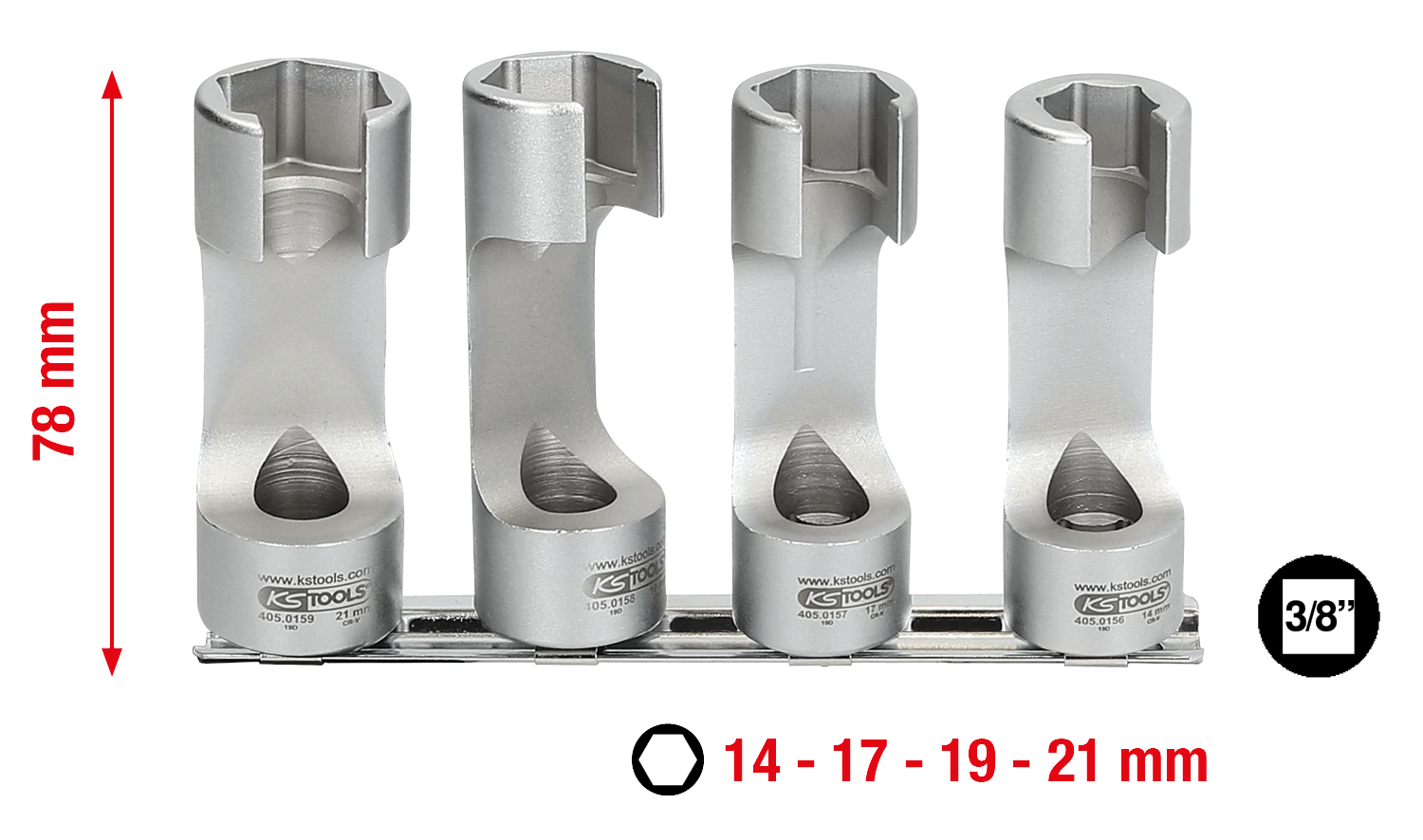 KS Tools 3/8" Spezial-Einspritzleitungs-Schlüssel-Satz, 4-tlg