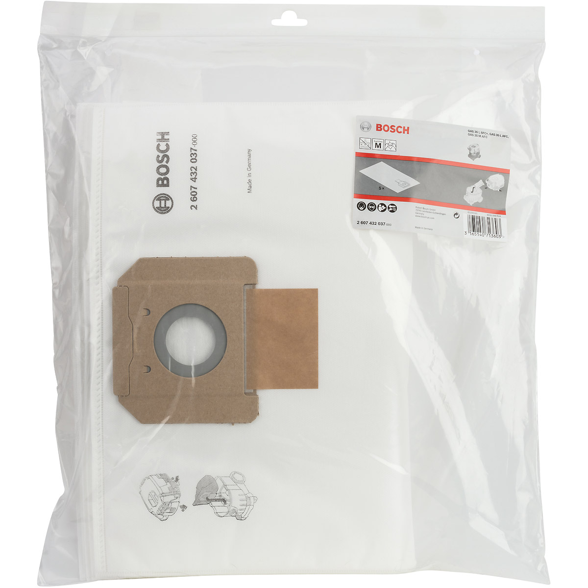 Bosch Vliesfilterbeutel, 5 Stück, für GAS 35 L AFC, GAS 35 L SFC+ und GAS 35 M AFC