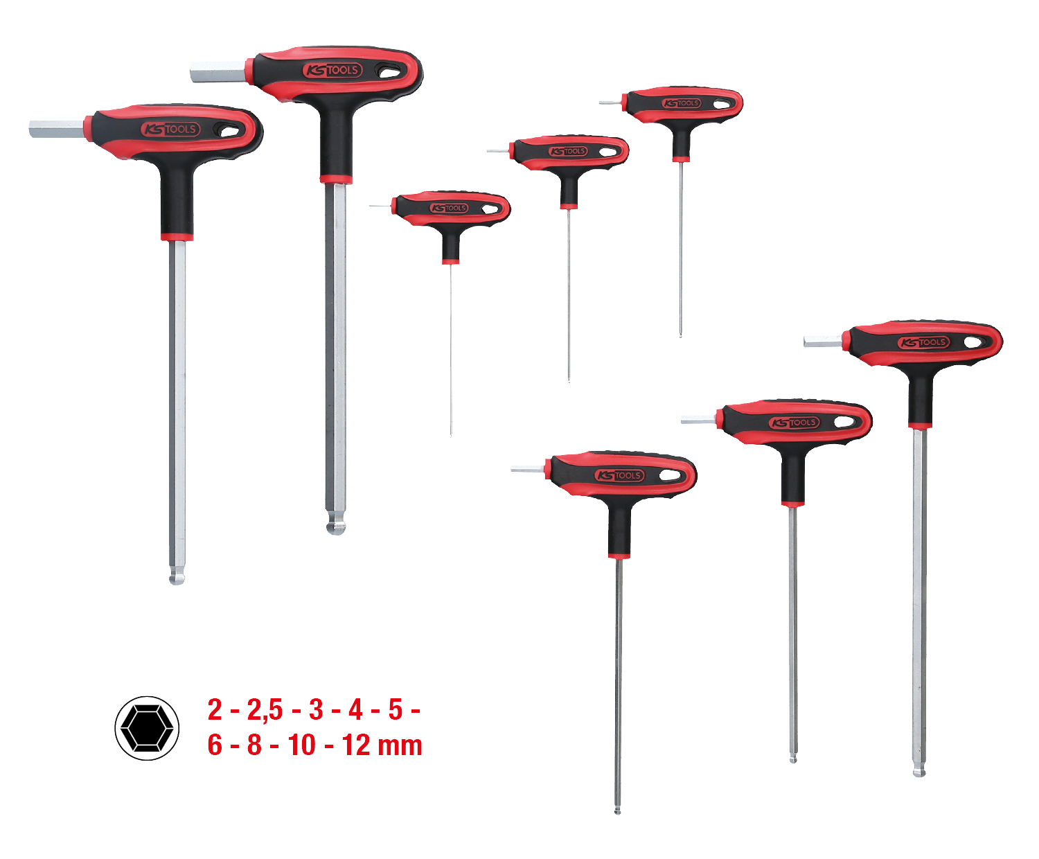 KS Tools T-Griff-Innensechskant-Kugelkopf-Schlüssel-Satz, 9-tlg