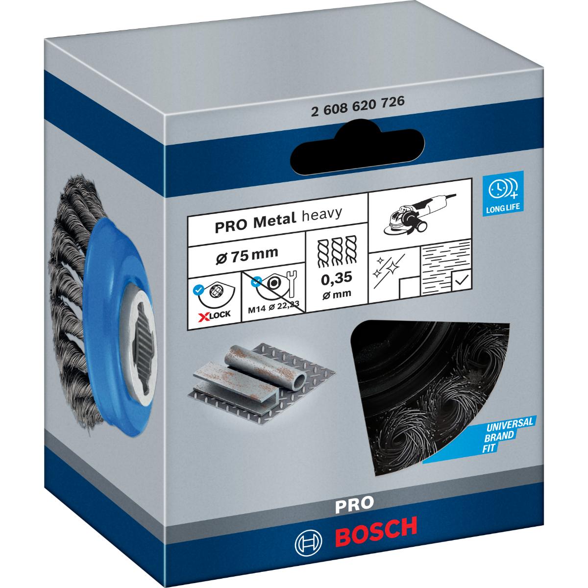 Bosch PRO Topfbürste X-LOCK Heavy for Metal, 75 mm, gezopfter Stahldraht